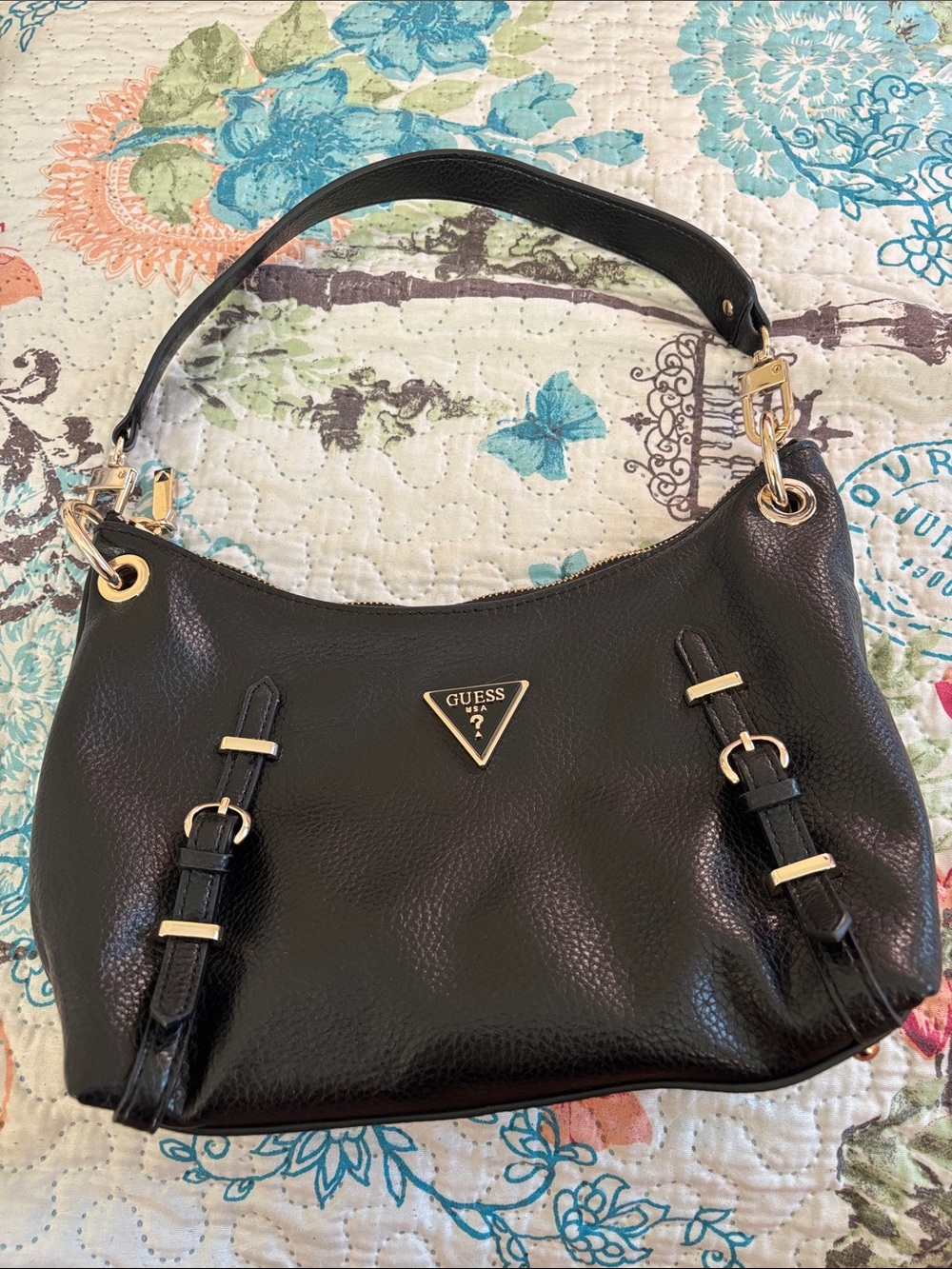 GUESS Black Shoulder Bag with Gold Hardware